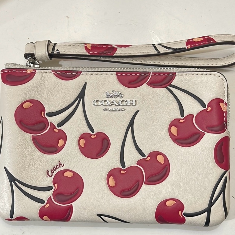 Coach Cream and Red Cherry Print Clutch